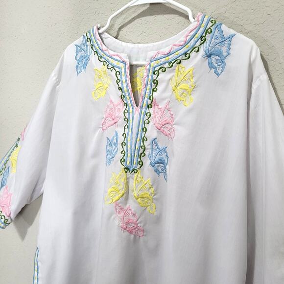 Embroidered Top womens XL XXL 16 18 White Pastel Butterfly Embroidery Summer - Picture 7 of 10